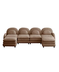 Streamdale Furniture Teddy Fabric -Seat Modular Sofa with Ottomans and Lumbar Pillows