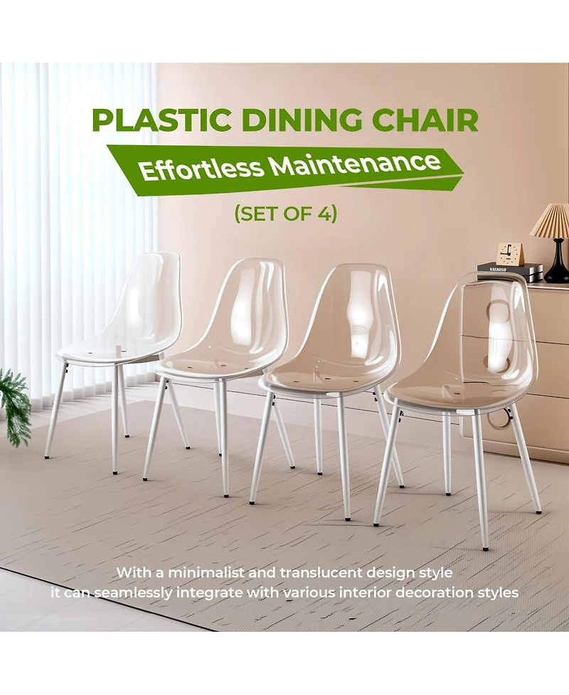 Streamdale Furniture Modern Transparent Acrylic Dining Chair with Sturdy Metal Legs