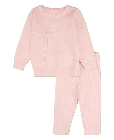 MeMoi Little Girls 2 Piece 2-3 100% Cotton Knit Set with Bow Trim