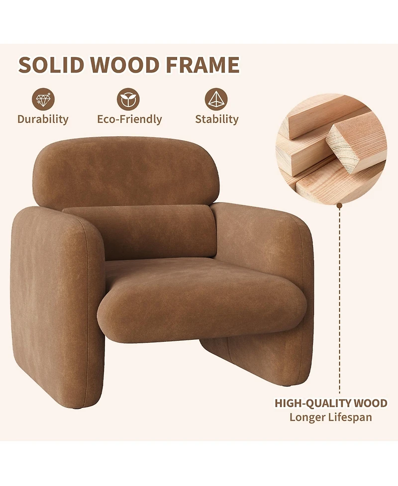 homfan Modern Accent Chair, Upholstered Reading Armchair with Wood Frame, Plush Chenille, for Living Room, Bedroom and Corner
