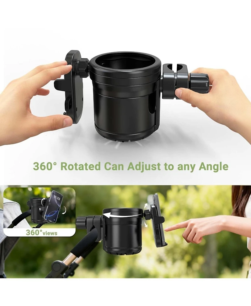 ZealSound 3-in-1 Stroller Cup and Bottle Holder with 360degree(s) Rotating Phone Mount, Universal Fit