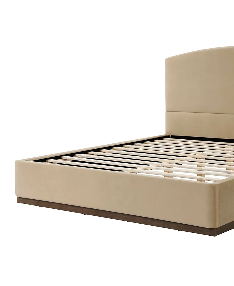 Streamdale Furniture Queen Size Velvet Upholstered Bed Frame with Thick Headboard Camel