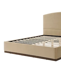 Streamdale Furniture Queen Size Velvet Upholstered Bed Frame with Thick Headboard Camel