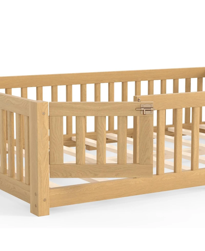 Streamdale Furniture Full Size Bed Floor Bed with Safety Guardrails and Door for Kids