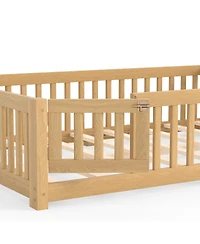 Streamdale Furniture Full Size Bed Floor Bed with Safety Guardrails and Door for Kids