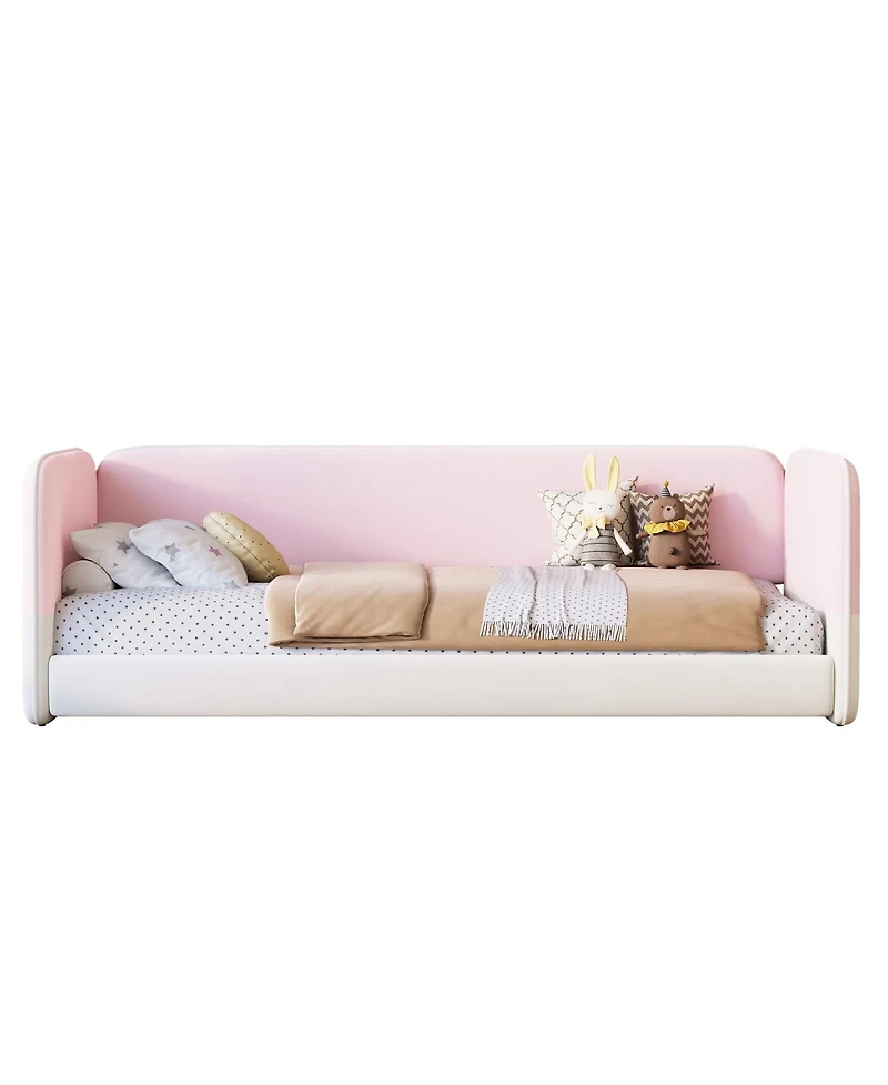 Streamdale Furniture Twin Size Upholstered Velvet Floor Bed with Protective Sides