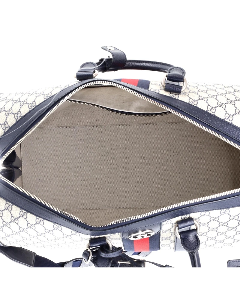Pre-Owned Gucci Large Savoy Web Convertible Duffle Bag Gg Coated Canvas