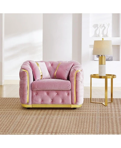 Streamdale Furniture Mid-Century Modern Velvet Chesterfield 1-Seater Sofa with Gold Accents