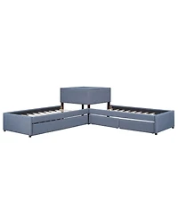 Streamdale Furniture L-Shaped Twin Upholstered Platform Bed with Trundle Drawers