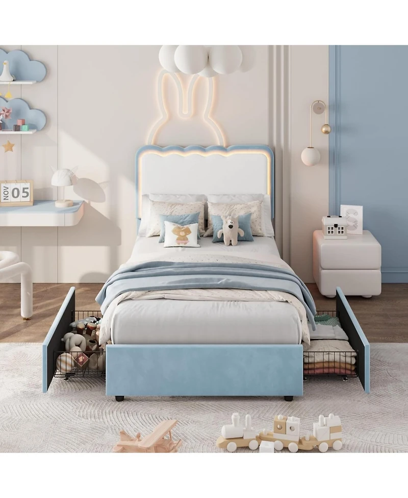 gaomon Full Upholstered Led Bed Frame with Storage Drawer and Adjustable Headboard