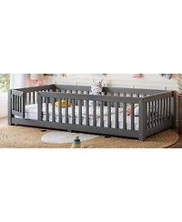 Streamdale Furniture Twin Size Bed Floor Bed with Safety Guardrails and Door for Kids
