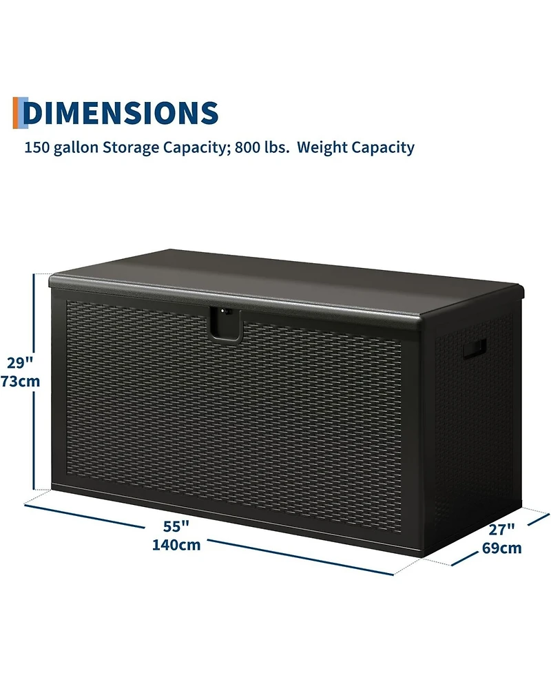 gaomon 150 Gallon Outdoor Storage Box, Large Resin Deck Box with Hydraulic Air Rod