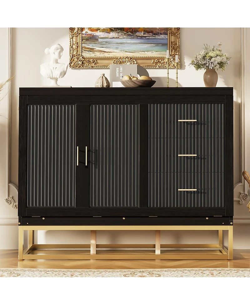 Streamdale Furniture Murphy queen bed with Wooden doors design fake drawers metal legs Espresso