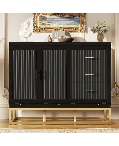 Streamdale Furniture Murphy queen bed with Wooden doors design fake drawers metal legs Espresso