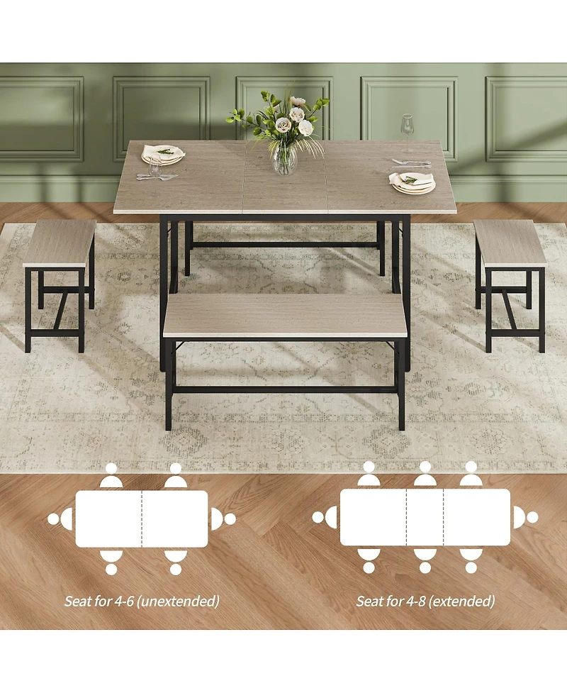 Streamdale Furniture Expandable Dining Table Set for 4-8 with 2 Benches and 2 Stools