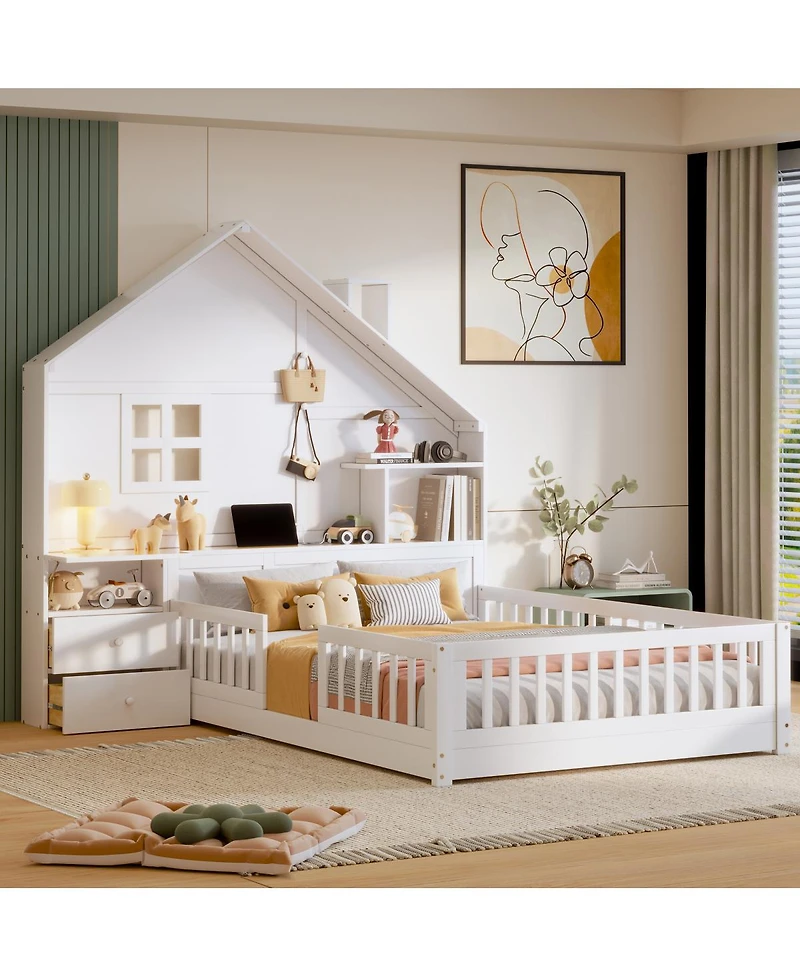 Streamdale Furniture House Bed with Storage Shelves and Usb Charging Port