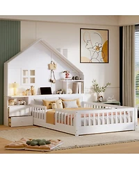Streamdale Furniture House Bed with Storage Shelves and Usb Charging Port
