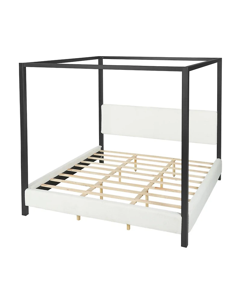 Streamdale Furniture Modern Metal Canopy Bed with Plush Boucle Upholstery King