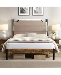 Streamdale Furniture King Bed Frame with Led Headboard Charging Station and Under-Bed Storage