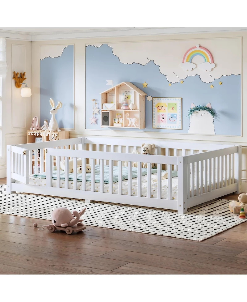 Streamdale Furniture Full Size Bed Floor Bed with Safety Guardrails and Door for Kids