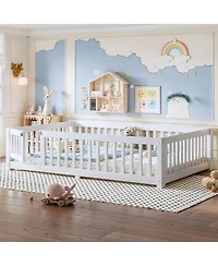 Streamdale Furniture Full Size Bed Floor Bed with Safety Guardrails and Door for Kids
