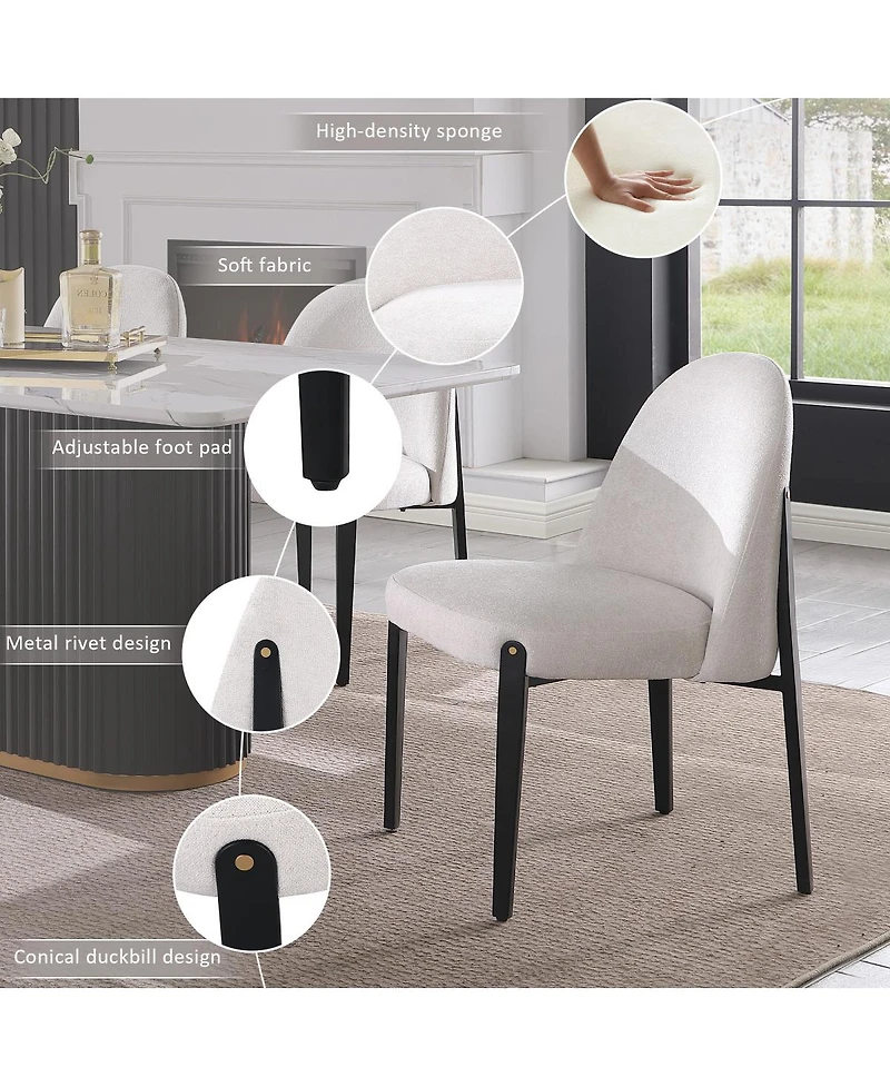 Streamdale Furniture Set of 2 Chenille Armless Dining Chairs with Metal Legs