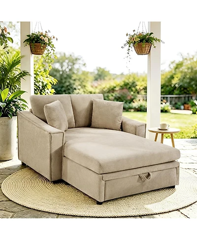 Streamdale Furniture Modern 53.5'' Chaise Sofa Bed with Hidden Storage and Pillows