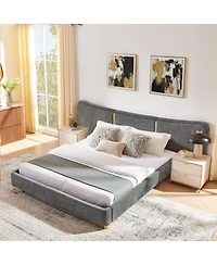 Streamdale Furniture Queen Size Extra Large Chenille Platform Bed with Curved Headboard