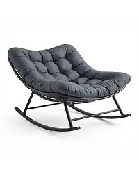 gaomon Oversized Papasan Rocking Chair Egg-Shaped Rattan Chaise Lounge with Removable Cushion, Metal Frame and Non-Slip Feet for Patio and Garden