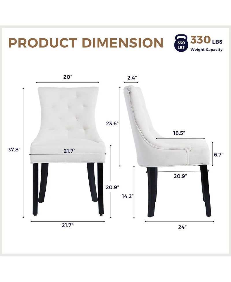 Streamdale Furniture Modern Tufted Linen Dining Chairs with Solid Wood Legs Set of 2