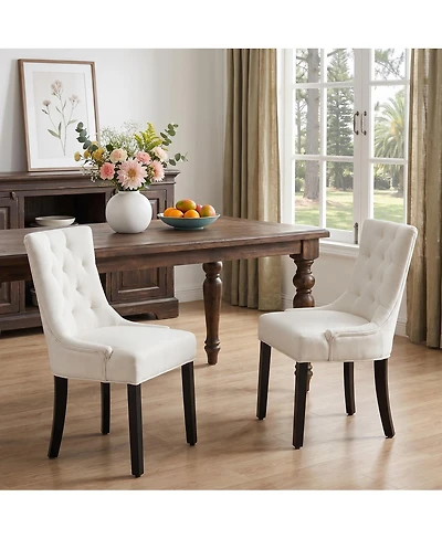 Streamdale Furniture Modern Tufted Linen Dining Chairs with Solid Wood Legs Set of 2