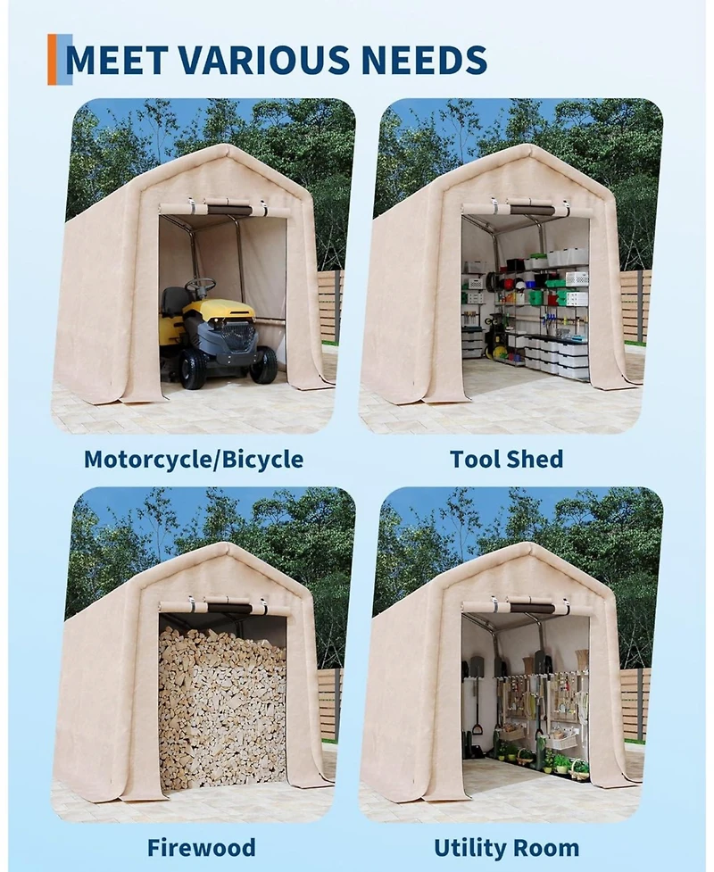 gaomon 7x10 feet Outdoor Portable Storage Shed with 2 Roll-Up Doors and Vents, 240G Heavy-Duty Shelter Waterproof Pe Tarp