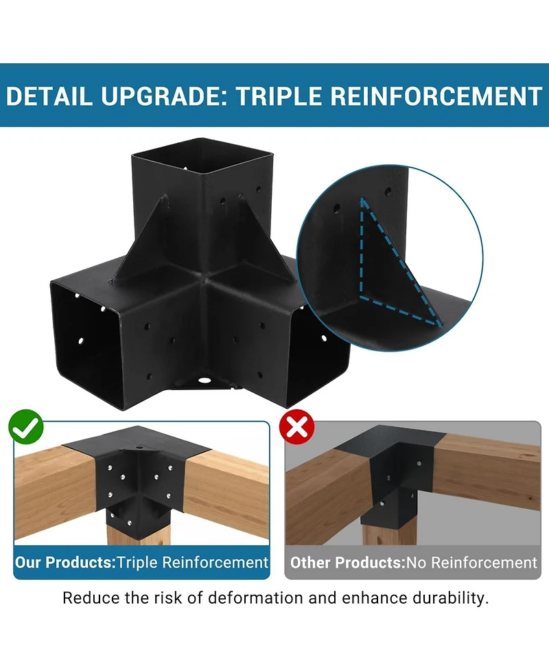 gaomon 6x6 3-Way Pergola Brackets Kit, 4 Pack Woodwork Right Angle Corner Diy Metal Brackets 6" x 6" (Actual:5.5"x5.5")