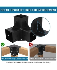 gaomon 6x6 3-Way Pergola Brackets Kit, 4 Pack Woodwork Right Angle Corner Diy Metal Brackets 6" x 6" (Actual:5.5"x5.5")