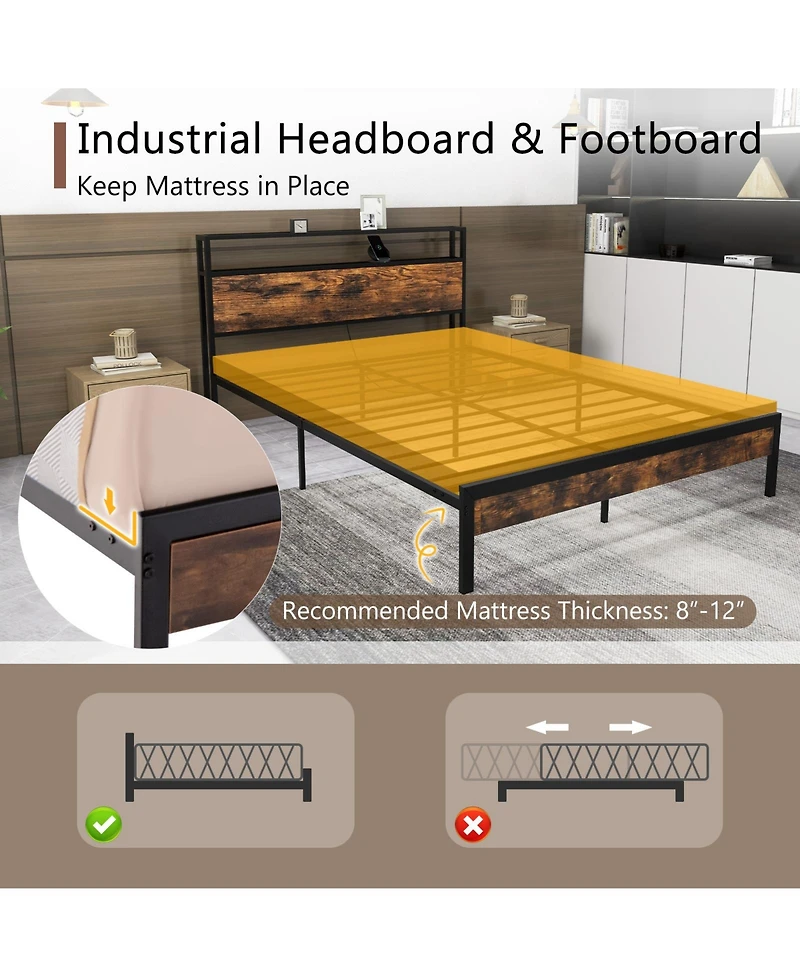 Gouun Bed Frame with Storage Headboard and Charging Station