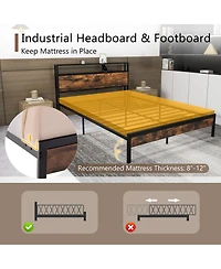 Gouun Bed Frame with Storage Headboard and Charging Station