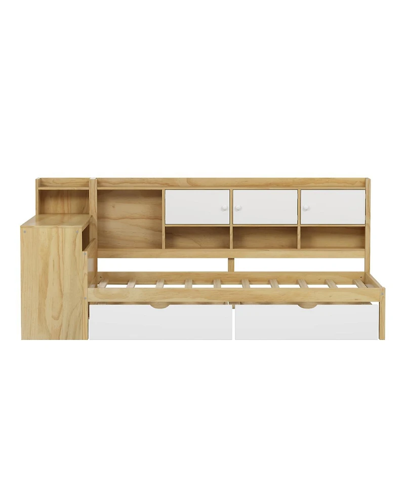 Streamdale Furniture Wooden L-Shape Daybed with Storage Desk and Bookshelf