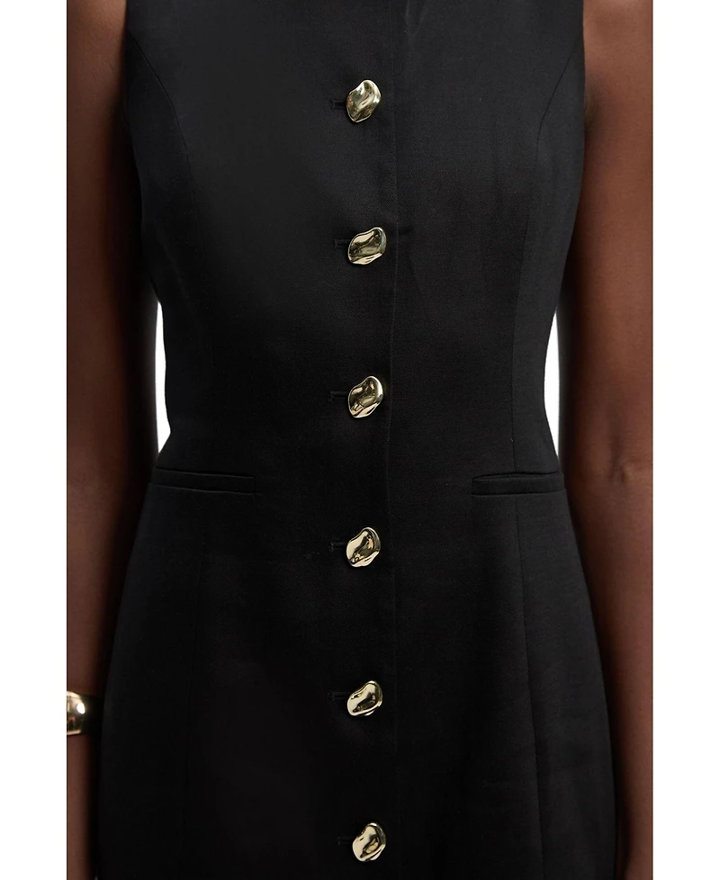 Karen Millen Women's Linen Pencil Midi Dress