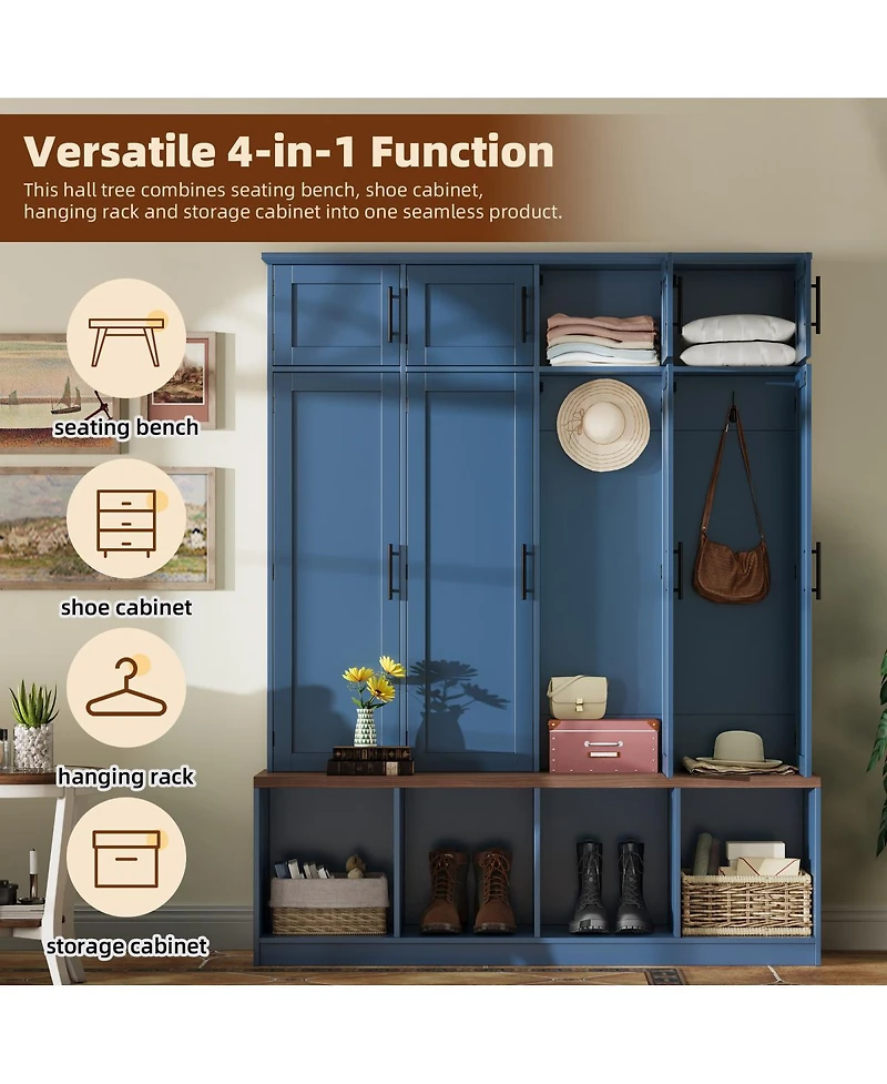 Streamdale Furniture Farmhouse Hall Tree with Shoe Storage Bench and 4 Hooks
