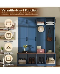 Streamdale Furniture Farmhouse Hall Tree with Shoe Storage Bench and 4 Hooks