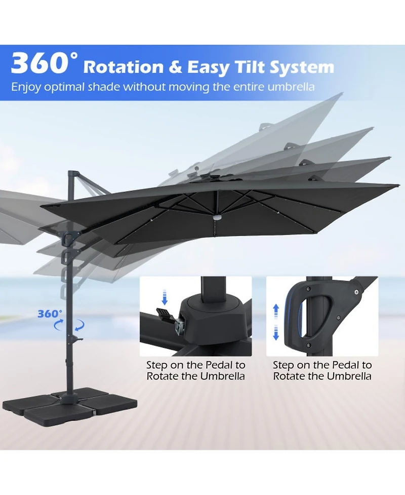 Gouun 10 Feet Cantilever Patio Umbrella with 32 Solar Led Lights for Pool