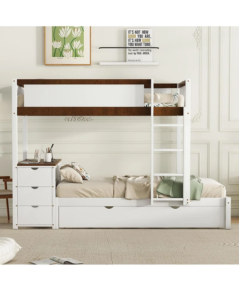 Streamdale Furniture Bunk Bed with Twin size Trundle Storage and Desk