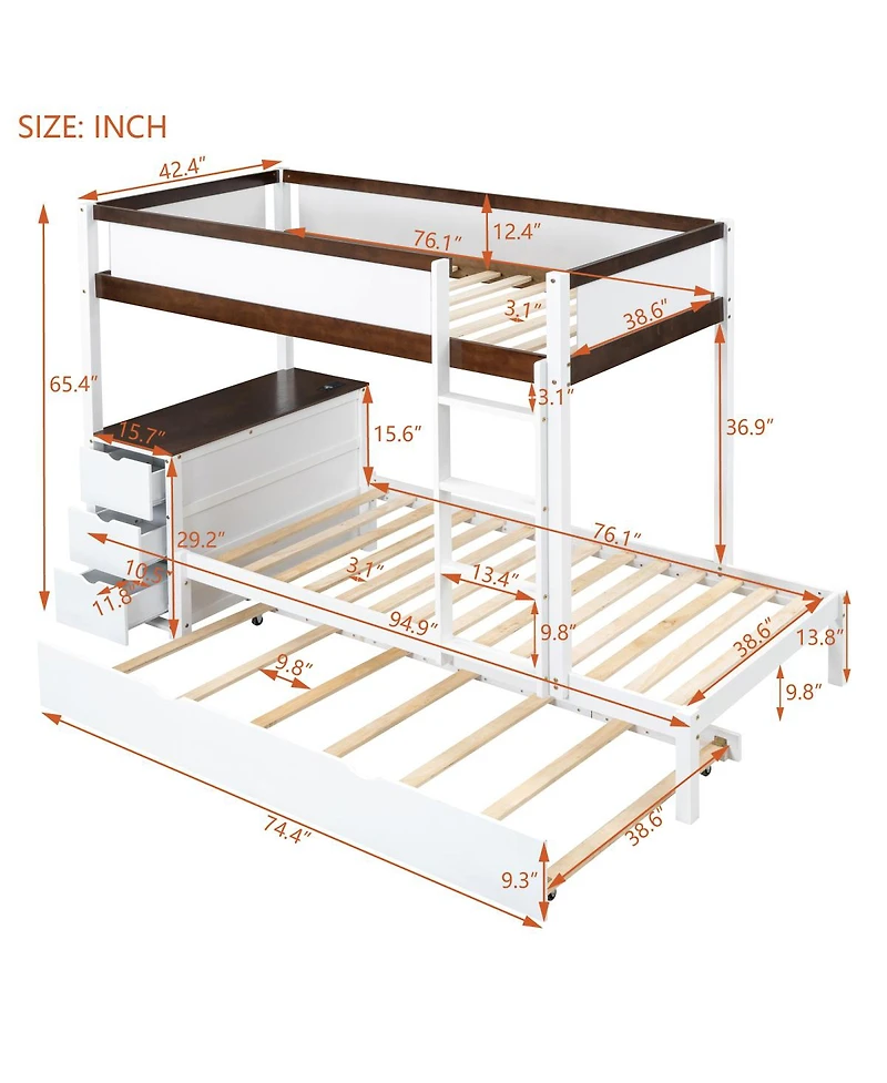 Streamdale Furniture Bunk Bed with Twin size Trundle Storage and Desk