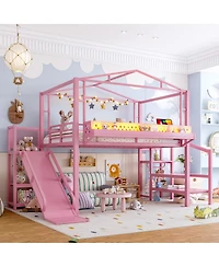 Streamdale Furniture Metal Loft Bed with Storage Wardrobe Usb and Led Lights