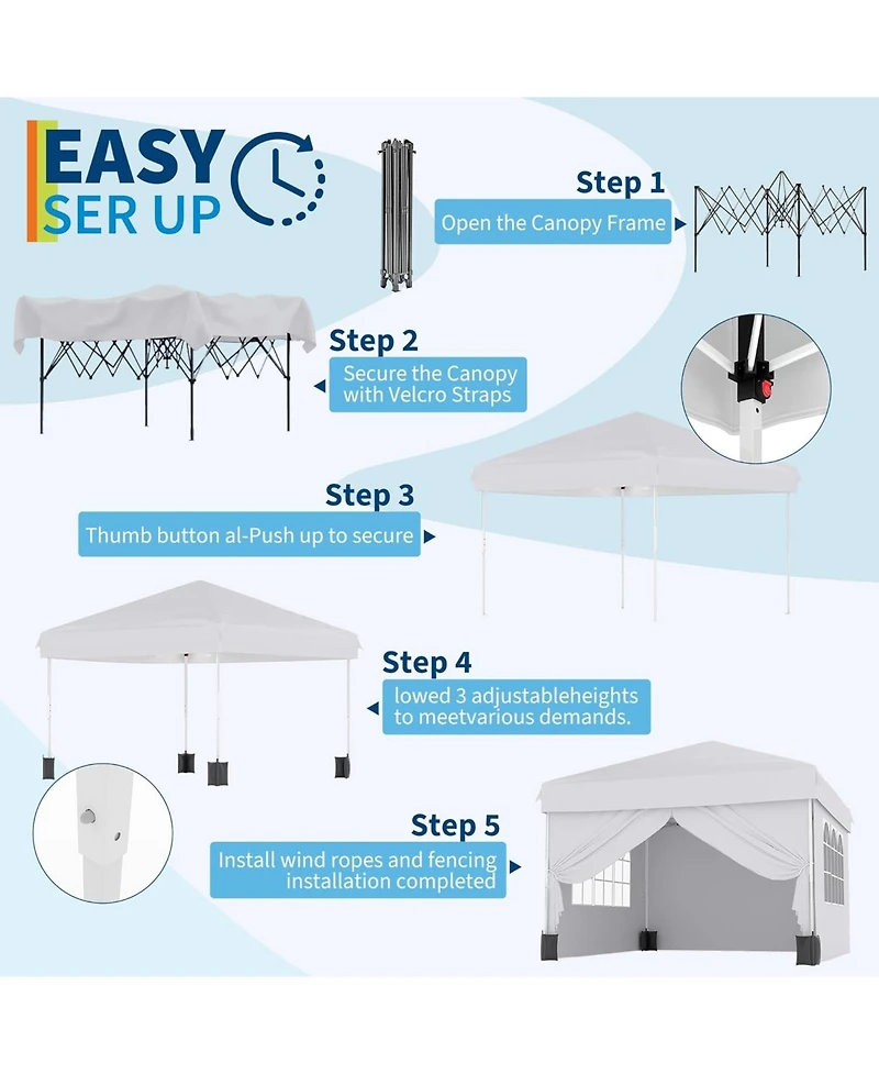 gaomon 10'x10' Easy Pop Up Canopy Tent with 4 Detachable Window Sidewalls - Waterproof Outdoor Portable Canopy with Carry Bag and Guy Lines