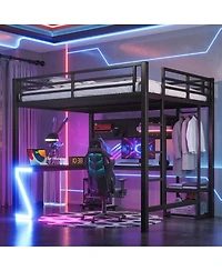 Streamdale Furniture Metal Loft Bed with L-Shaped Desk Usb Ports and Led Lights