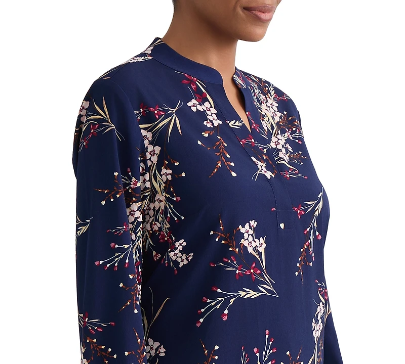 Jones New York Women's Split V-Neck Printed Popover Top