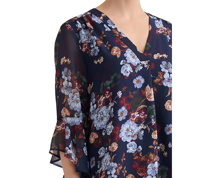 Jones New York Women's V-Neck Printed-Flutter Sleeve Top