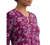 Jones New York Women's Floral Print Key-Hole Detail Top