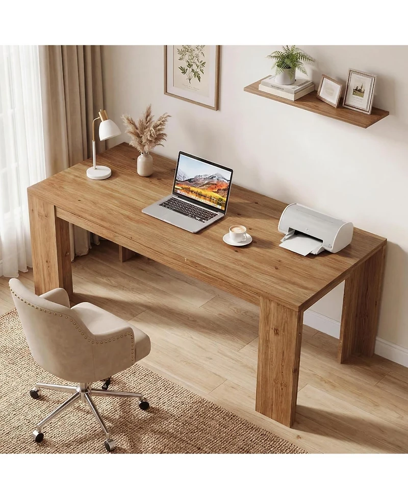Tribesigns 63-Inch Solid Wood Executive Desk, Farmhouse Rectangular Home Office Computer Desk with Large Tabletop and Legroom